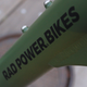 A photo of the Rad Power Bikes logo on the frame of the RadRunner 2.